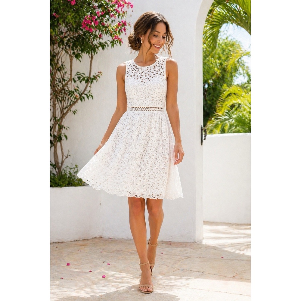 Lilly Pulitzer White Eyelet Dress 6 Sleeveless Fit Flare Lined Baptism Bridal